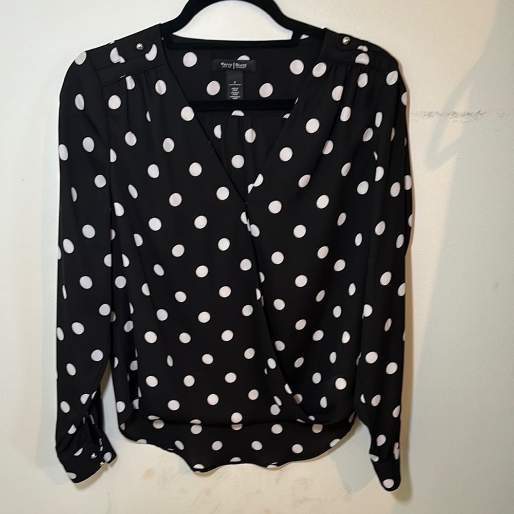 White House Black Market Black and White Polka Dot Blouse